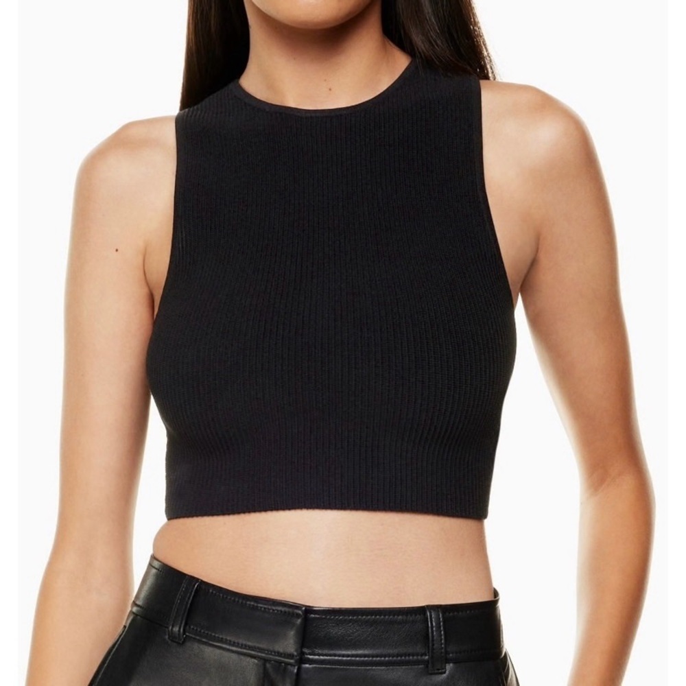 NEW ARITZIA BABATON Sculpt Knit Racer Cropped Tank in Black